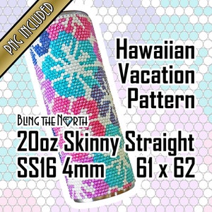 HAWAIIAN VACATION Rhinestone Pattern Template | SS16 4mm | 20oz Skinny Straight | Bling Tumbler | Bling the North | PNG for Sublimation