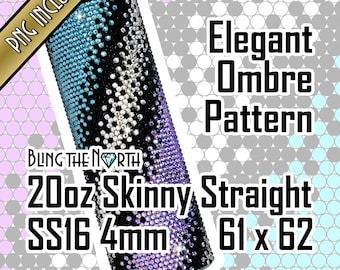 ELEGANCKI WZÓR OMBRE Z CYRKONIAMI | SS16 4 mm | 20oz Skinny Straight | Bling Tumbler Design | Bling the North | PNG w zestawie