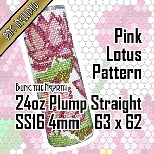 Pink Lotus Rhinestone Pattern Template | SS16 4mm | 24oz Plump | Bling Tumbler Design | Bling the North | Water Lilies | PNG for Sublimation