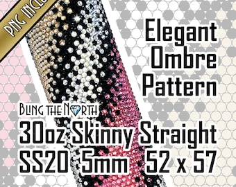 ELEGANCKI WZÓR OMBRE Z RADIAMI | SS20 5 mm | 30oz Prosta, cienka | Bling Tumbler Design | Bling the North | Sublimacja PNG