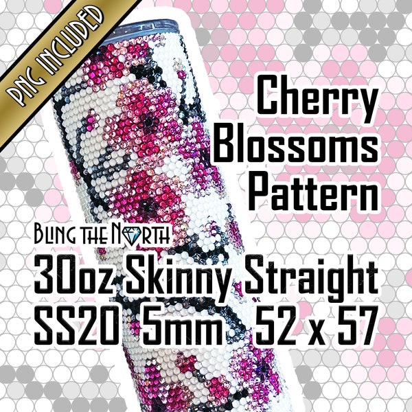 CHERRY BLOSSOMS Rhinestone Pattern Template | SS20 5mm | 30oz Skinny Straight | Bling Tumbler Design | Bling the North | PNG for Sublimation