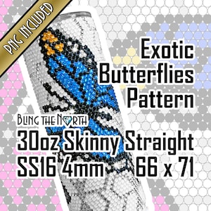 EXOTIC BUTTERFLIES Rhinestone Pattern Template | SS16 4mm | 30oz Skinny Straight | Bling Tumbler Design | Bling the North | PNG Sublimation