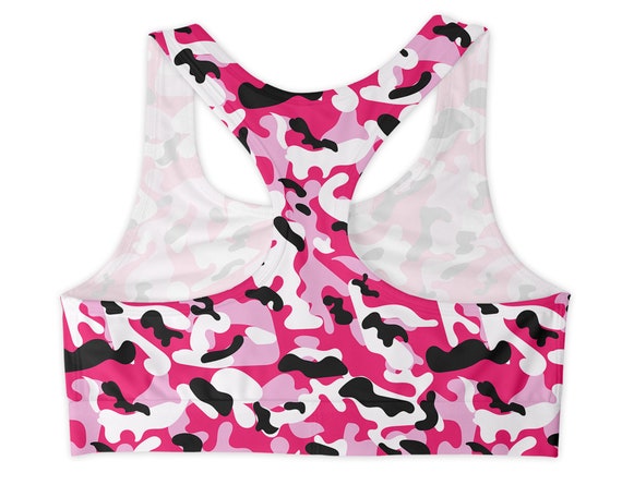 Pink Camo Sports Bra, Camouflage Bra, Camo Print 