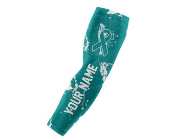 Ovarian Cancer Arm Sleeve | Personalized Teal Ribbon Compression Sleeve | Adult & Youth Sizes