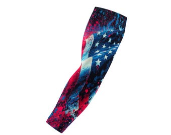 USA Flag Arm Sleeve | Red White Blue Compression Sports Sleeve | 4th of July Custom Arm Sleeve | Youth & Adult Sizes