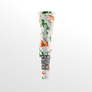 Splatter Leg Sleeves, Orange, Green, White Personalized Leg Sleeves With Your Logo (Youth and Adult Sizes Available)