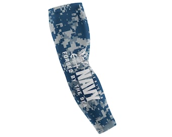 Navy Digital Camo Arm Sleeve, Forged by the Sea, Military Tribute Compression Sleeve, Youth & Adult Sizes Available