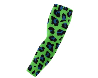 Neon Leopard Arm Sleeve, Green and Blue Compression Sleeve, Youth & Adult Sizes, Group Rates Available