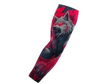 Red Alpha Wolf Arm Sleeve, Custom Wolf Compression Sleeve, Youth & Adult Sizes Available