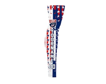 Manga de compresión personalizada de EE. UU., manga de compresión personalizada, equipo de fútbol americano rojo, blanco y azul.