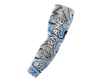 Ice Volt Arm Sleeve, Electric Blue and Silver, Personalize With Name and Number, Youth and Adult Sizes Available, Group Rates Available