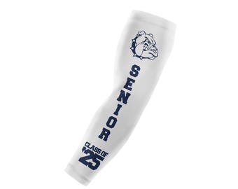 Manga de brazo personalizada para estudiantes de último año con el logotipo de la escuela, manga de graduación personalizada, equipo de apoyo para la clase de 2025, colores del equipo de la escuela secundaria