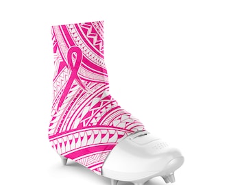 Custom Pink Polynesian Design Cleat Covers, Breast Cancer