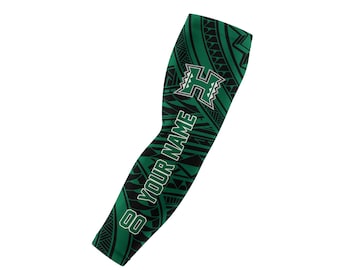 Warriors Tribal Arm Sleeve, Personalized Green and Black Polynesian Sports Gear With Name and Number, Youth and Adult Sizes
