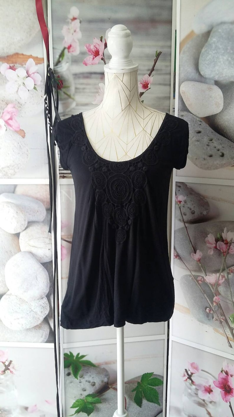 Black lace elastic blouse S USA 6 UK 8