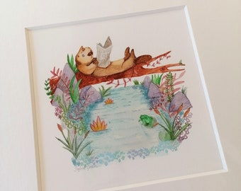 Daily Otter - Mounted Print - 12 x 12 inches - Watercolour