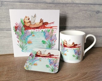 Daily Otter - Mug, Coaster and Card Set