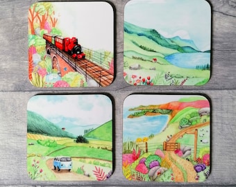 Landscapes - Set of 4- Hardboard Coaster - 9 x 9cms - Watercolour - Collection