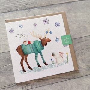 Moose Mittens Greeting Card Christmas Occasion Watercolour image 2