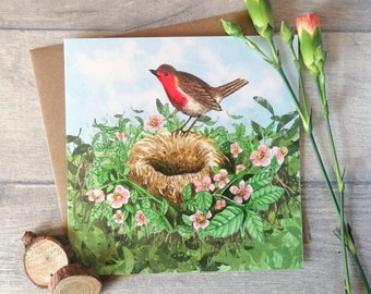 Robin Nest - Greeting Card - Birthday - Occasion - Watercolour