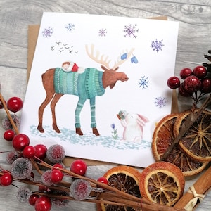 Moose Mittens Greeting Card Christmas Occasion Watercolour image 1