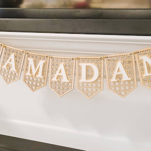 Eid Banner in Rattan Wood layered with Acrylic, Eid Decoration Sign in Baltic Birch, Boho Ramadan Decor, wood and acrylic, Eid Mubarak Sign image 4