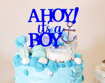 It's a boy Cake Decor Acrylic Cake Topper with Anchor, Blue Baby Shower Cake Topper in Acrylic, Ahoy its a Boy Baby Shower Decorations
