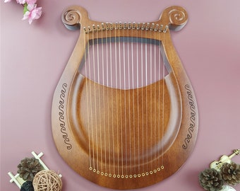 19 String Vintage Lyre, Mahogany Lyre, Wooden Stringed Instrument, Niche Musical Instrument, Lyre for Beginners, Portable Harp, Musical Gift