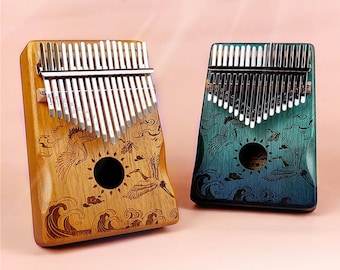 17 Key Crane Gradient Kalimba, Kalimba Afrikaanse perzikhouten duimpiano, houten duimpiano, vingerpiano-instrument, gepersonaliseerde geschenken