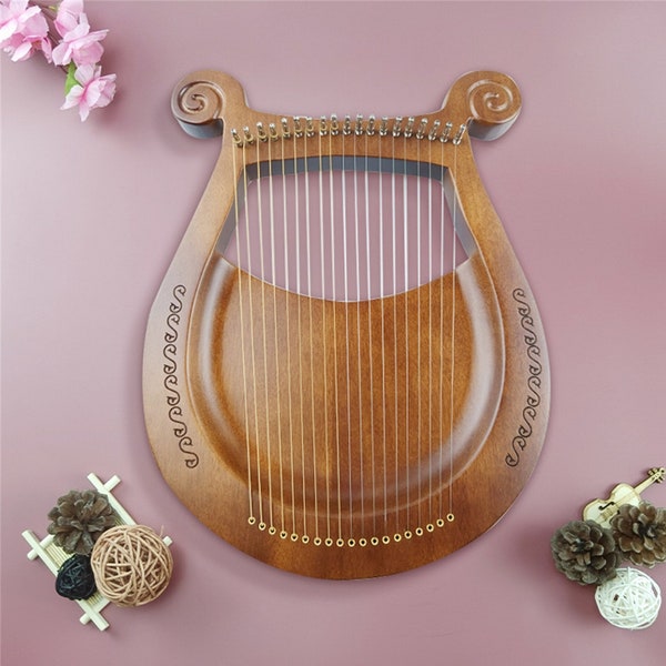 19-saitige Vintage-Leier, Mahagoni-Leier, Saiteninstrument aus Holz, Nischen-Musikinstrument, Leier für Anfänger, tragbare Harfe, musikalisches Geschenk