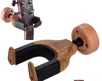 Solid Wood Base Auto-Lock Guitar Wall Mount, Acoustic Guitar/Ukulele Wall Hook, Black walnut/Mahogany Guitar Wall Hanger, Guitar Accessory