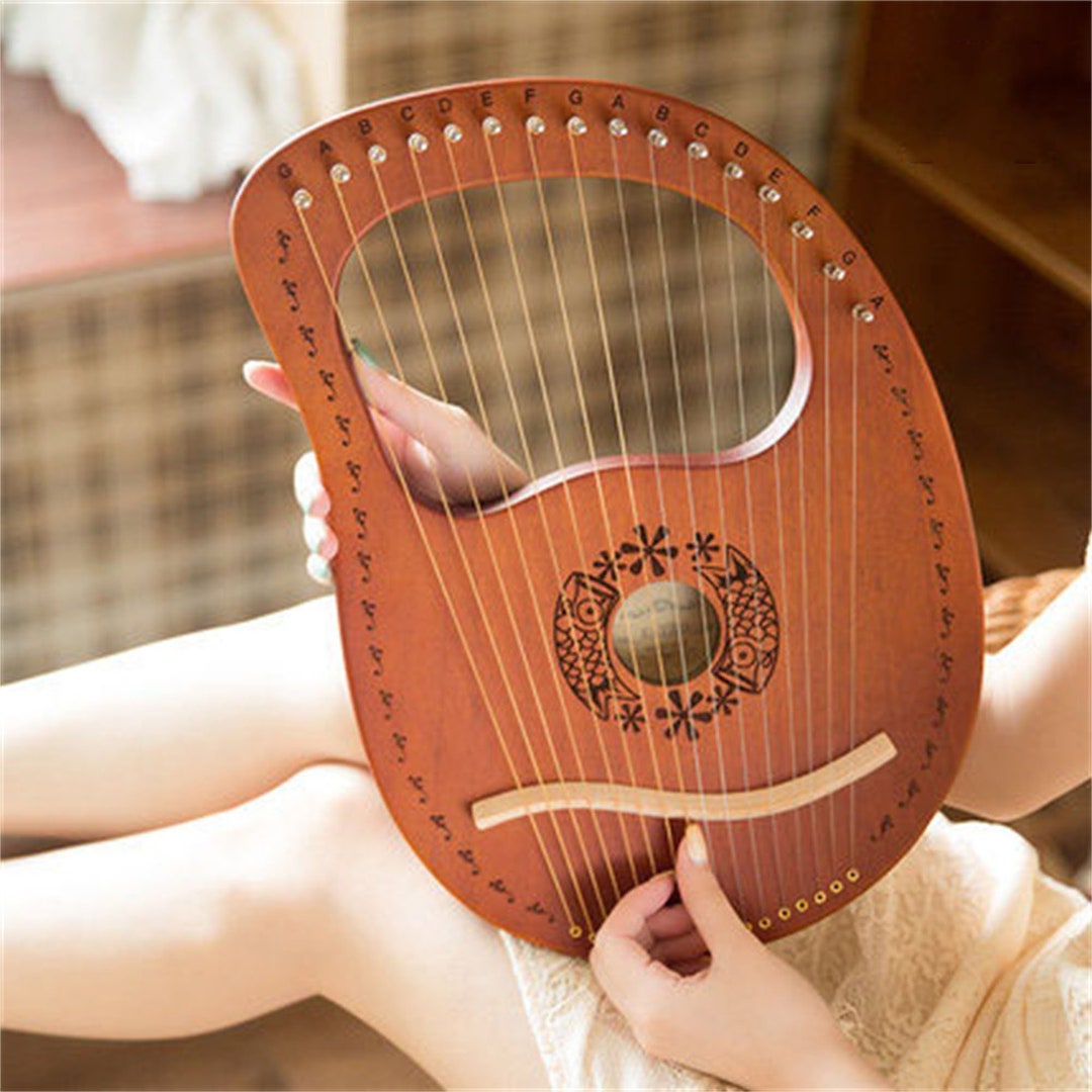 16 String Classical Lyre, Mahogany Lyre, Wooden Stringed Instrument