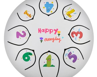 6 inch 8 notes Steel Tongue Drum, Tank Drum with Bag and Mallets, Children's Enlightenment Instrument, Cute Cartoon Number Steel Tongue Drum