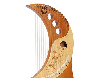 19 String Vintage Moon Harp, Folk Harp For Beginner, Irish Harp, Solid Wood Piano, Harp with Levers,Niche Musical Instrument, Musical Gift.