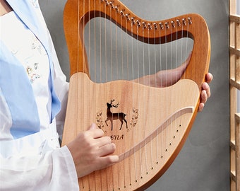 21/24/27/32 String Heart-shaped Fawn Lyre, Wooden Stringed Instrument, Niche Musical Instrument, Lyre for Beginners, Portable Harp Musical.