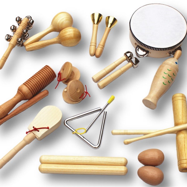 Ensemble d'instruments de musique en bois, jouets musicaux pour l'éducation préscolaire, œufs de sable en bois, instruments à percussion, hochets en bois, tambours à main, cadeaux pour les enfants