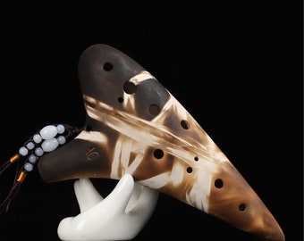 Brown 12 Hole Ocarina, Smoked Ocarina, Chinese Style Alto C Tune Ocarina, Musical Instrument, Ocarina for Beginners, Ceramic Ocarina.