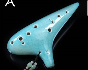 Blue Cracked 12 Hole Ocarina,  Smoked Ocarina, Chinese Style Alto C Tune Ocarina, Musical Instrument, Ocarina for Beginners, Ceramic Ocarina