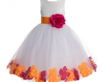 Rose Petals Ivory Tulle Junior Flower Girl Dress Formal Recital Dresses 302T 6