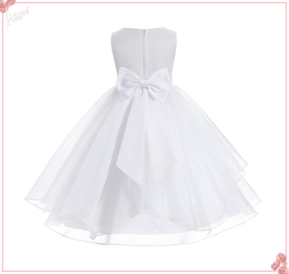 White Organza Ruffle Dress Holiday Baptism Communion Wedding Flower Girl#14