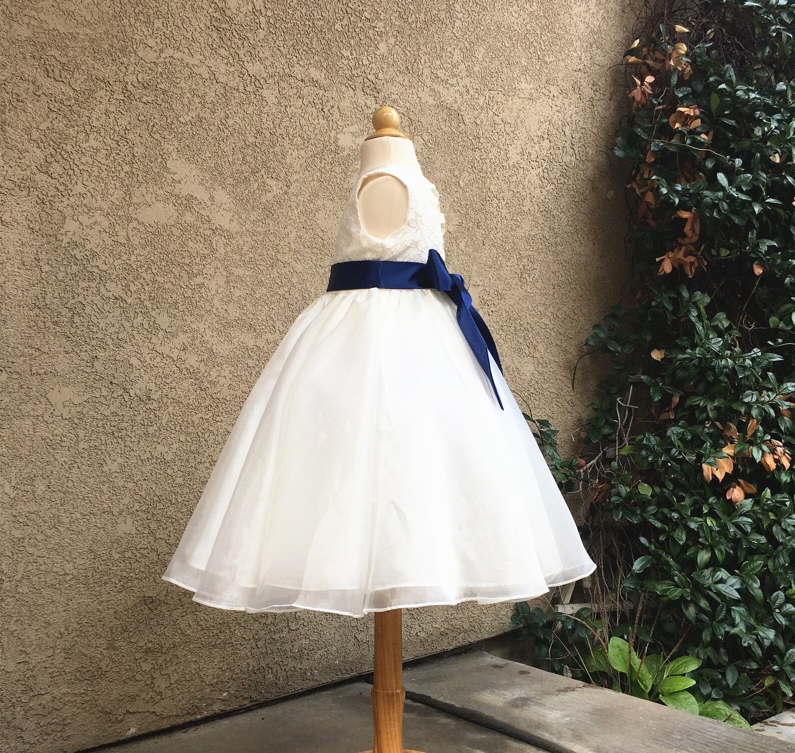 Organza with Ivory Lace Appliqued Short Dress Sage