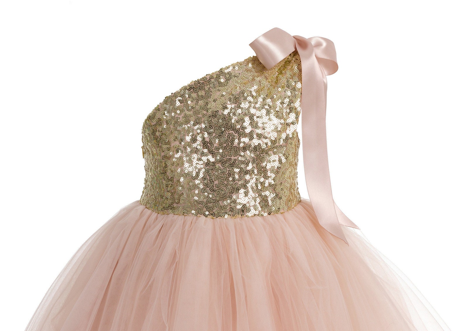 One Shoulder with Flower Flower Girl Dress Flamingo