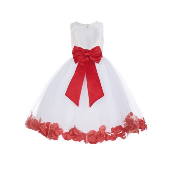 IVORY RED Flower Girl Dress Petals Formal Recital Prom Birthday Wedding Party 