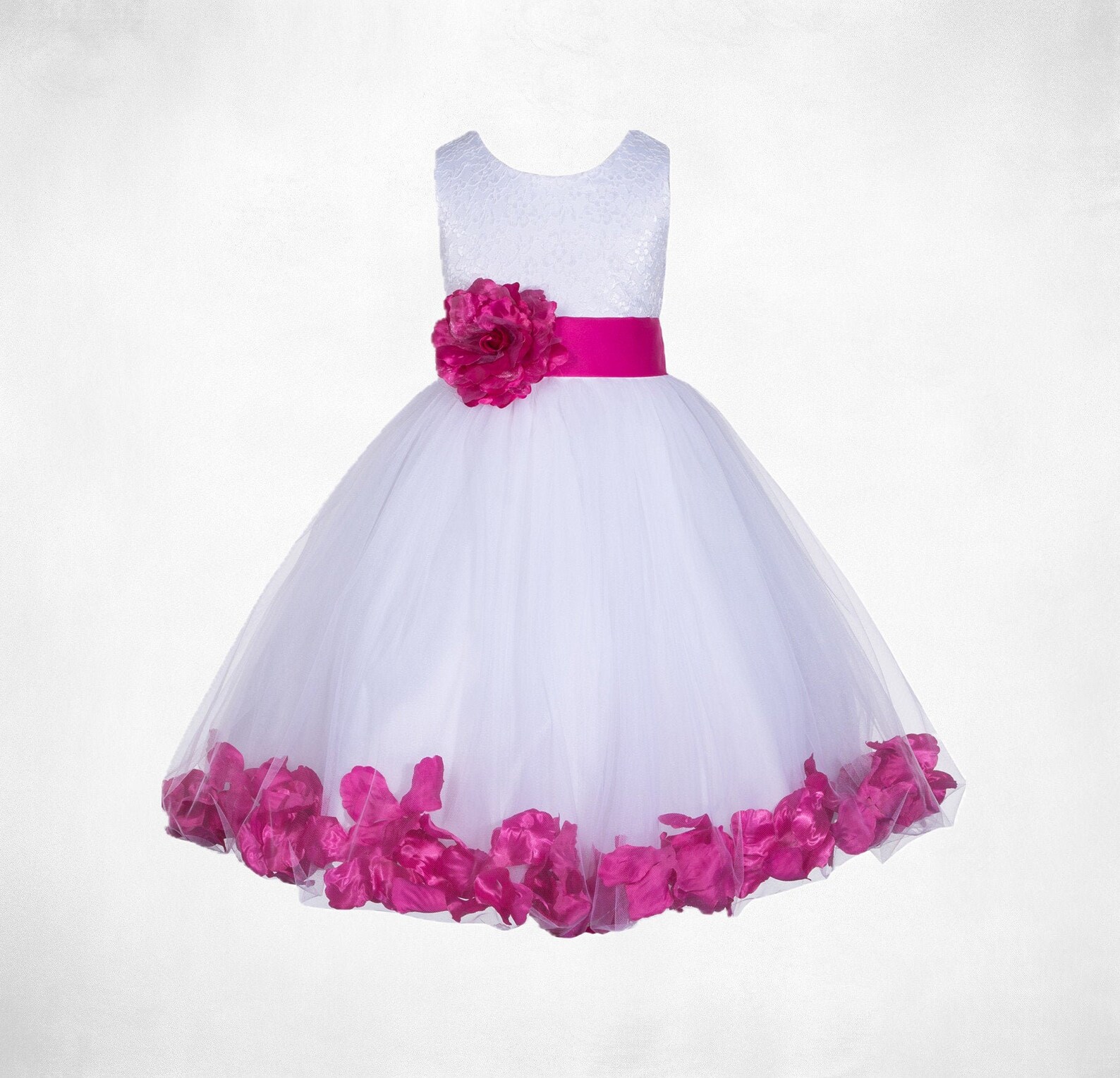 Lace Top Flower Girl Dress with Floral Petals White Flower Etsy