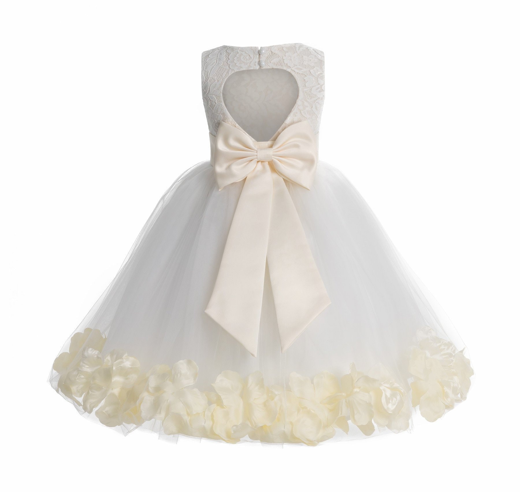 Ivory Floral Lace Heart Cutout Flower Girl Dresses Christening Dresses 172T