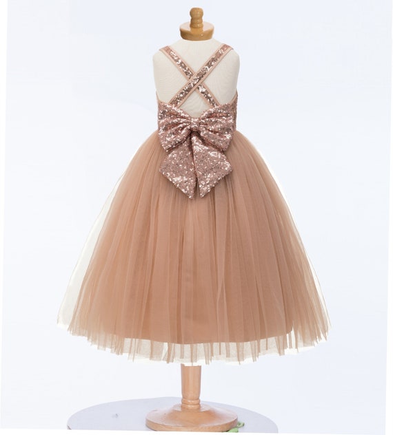 Gold Sequin Flower Girl Party Dresses Tulle Gown Formal -  UK