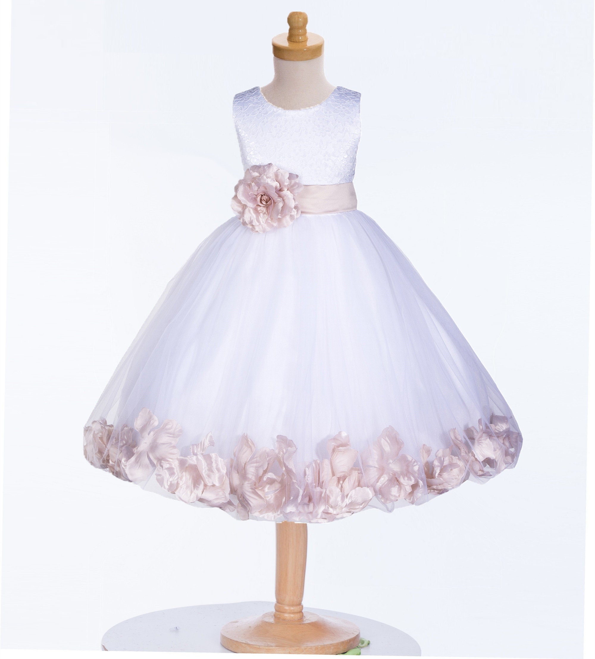 Floral Lace White Flower Girl Dress Rose Petals Flower Girl Etsy