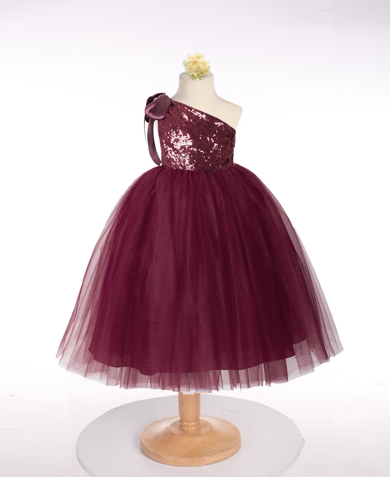 One Shoulder with Flower Flower Girl Dress Chocolate