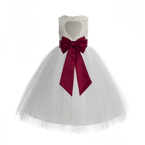 Tulle and lace flower girl dress with heart cutout hotsell