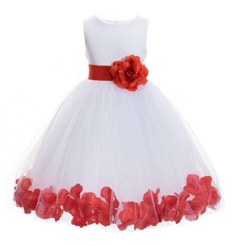 White Flower Girl Dress Floral Petals Design Wedding Junior - Etsy